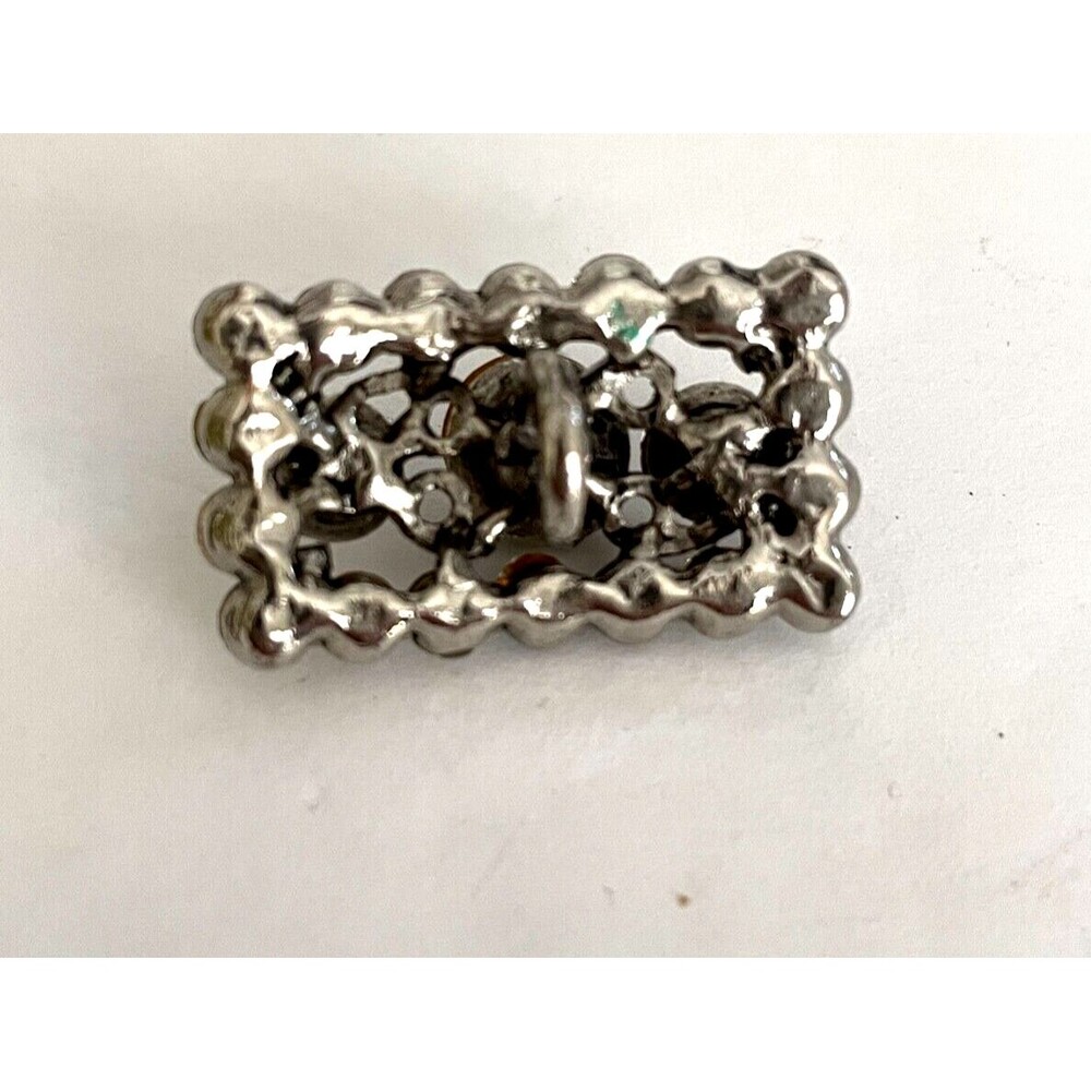 Large Rectangular Button Silver Tone Filagree w/Clear & Iridescent Rhinestones - Picture 4 of 13